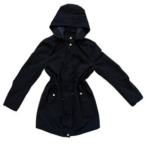 Ambiance Outerwear Black Hooded Utility Coat Women's S 100% Cotton Minimalist
